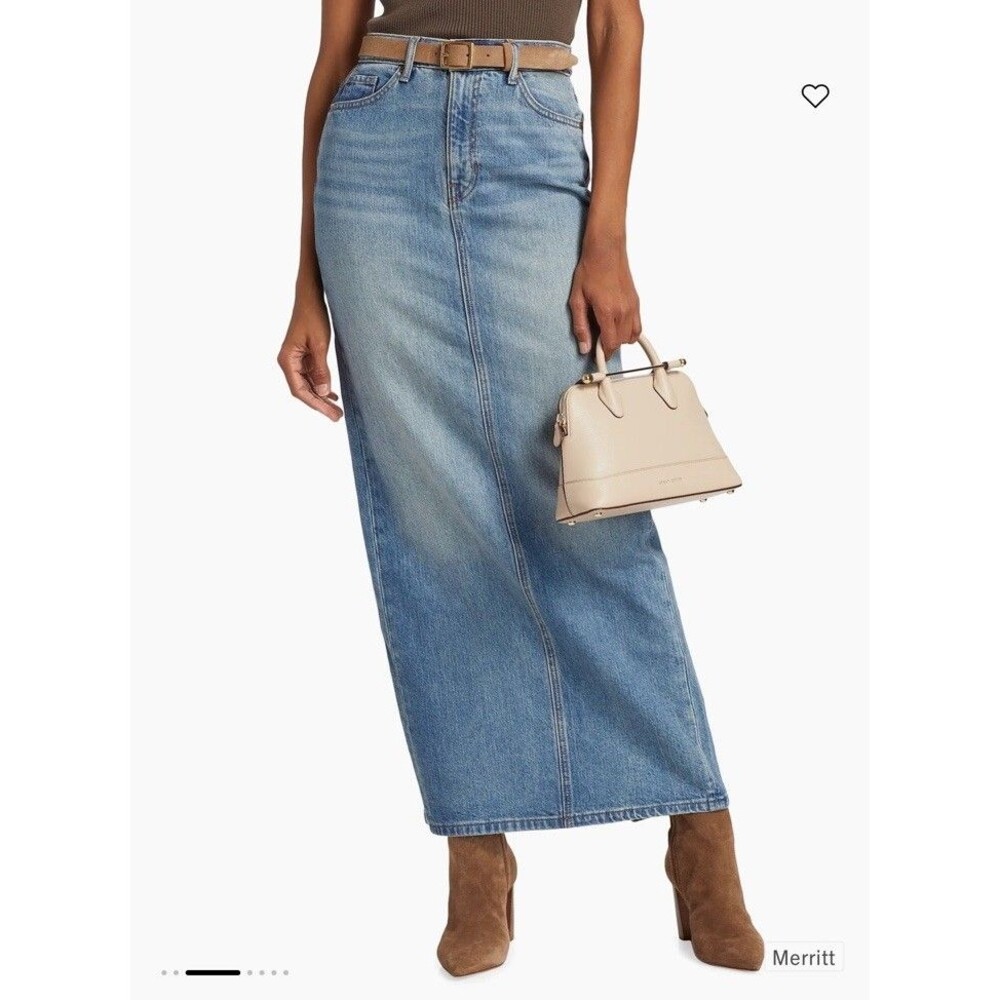 Reformation Daria Ultra High Rise Denim Maxi Skirt Size 28 Medium Wash
